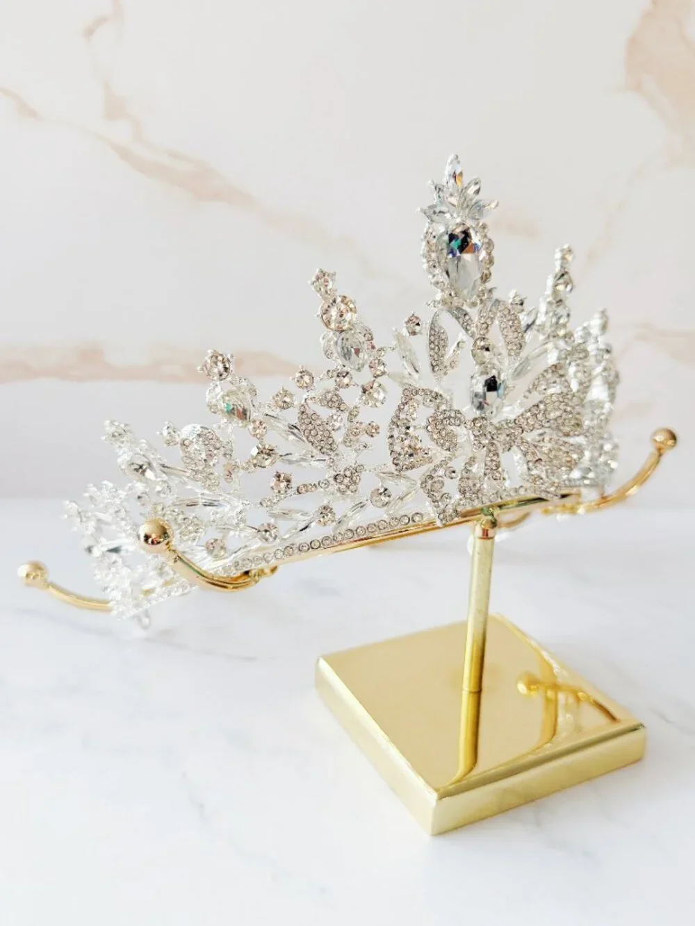 Vintage Silver Crystal Tiara Crown for Bridal Wedding, Pageants and Quinceañeras